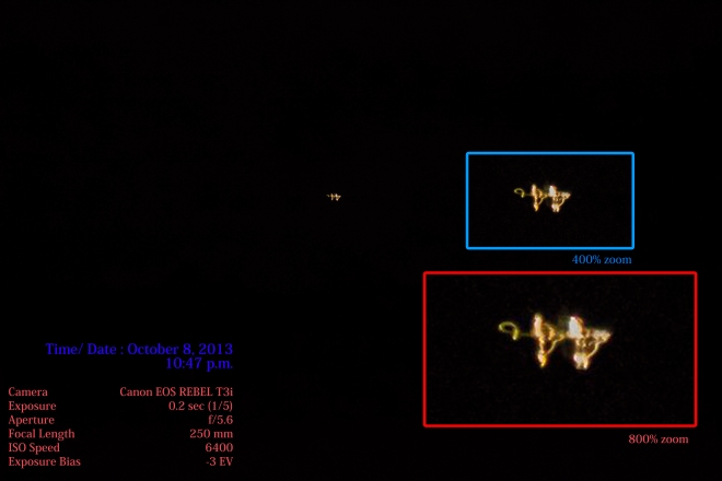 An image taken of the orange lights seen on Oct. 8 at the Saugatuck Reservoir. 